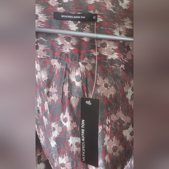 NWT Monoprix France Long Sleeve Print Button Down Shirt Top Size 42 Med - Picture 9 of 11